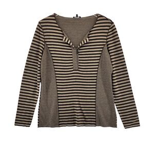 Lafayette 148 Womens Long Sleeve Shirt Size Large Brown Mixed‎ Stripes Viscose